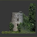 Detailed Miniature Stone Tower Model With Green Trees And Grassy Base