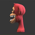 Red Monkey Head Sculpture With Exaggerated Grin And Cartoon Facial Features