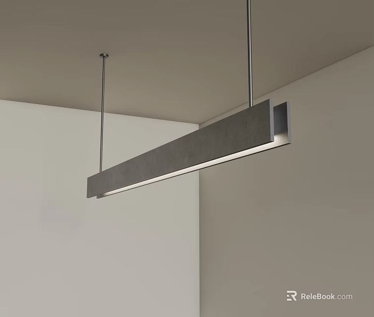 Modern Long Linear Pendant Light With Sleek Metal Frame Hanging In White Room 3d model 