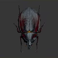 Detailed Rhinoceros Beetle With Large Horn Red And Black Metallic Body On Dark Background