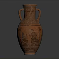 Classic Ancient Terracotta Amphora With Two Handles And Intricate Figure Patterns