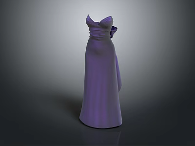 Chic Purple Floor Length Dress With Strapless Design And Flowing Skirt 3d model