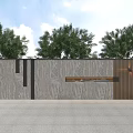 Modern Courtyard Garden Design With Stone Wall Wooden Door And Trees
