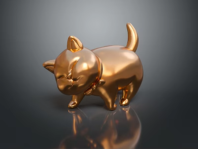 Golden Shiny Cat Shaped Decorative Figurine For Home Furniture Accessory 3d model
