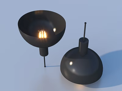 Black Pendant Lights With Bowl Shaped Design And Dome Base Illuminated Bulb In Modern Fixture 3d model