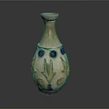 Intricately Carved Ceramic Vase With Beige Body Blue Circular Decorations And Detailed Patterns