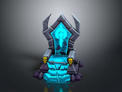 Glowing Blue Throne With Spiked Decorations Stone Base And Yellow Accents 3d model