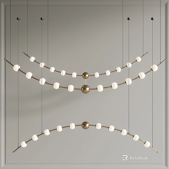Modern Arched Chandelier With Golden Metal Frame White Globes For Interior Decoration 3d model 