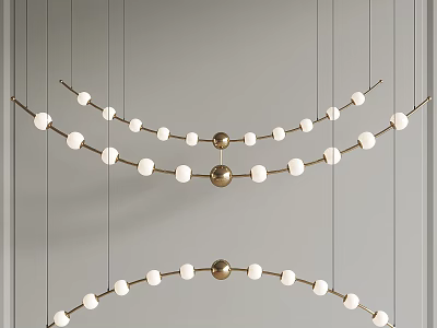 Modern Arched Chandelier With Golden Metal Frame White Globes For Interior Decoration 3d model