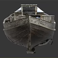 Weathered Old Wooden Boat With Worn Planks And Cabin Compartments On Dark Reflective Surface