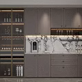 Modern Elegant Wine Cabinet With Marble Backsplash Wine Glass Holders And Storage Drawers