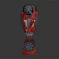Two Red Robot Action Figures With Blue Silver Panels And Mechanical Design
