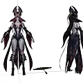 Game Fantasy Character Design With Horns Long Dress And Bow Weapon