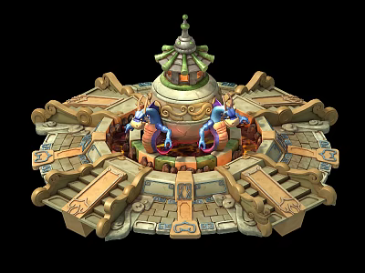 Ornate Circular Decorative Structure With Tower Top Blue Figures And Intricate Stone Steps 3d model