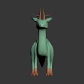 Turquoise Fantasy Creature Character with Orange Antlers and Slender Body for Game Movie
