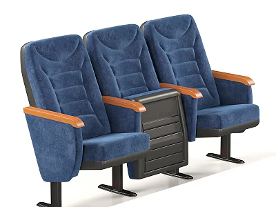 Comfortable Cinema Seats with Blue Upholstery Wooden Armrests and Armrest Tables 3d model