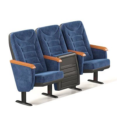 Comfortable Cinema Seats with Blue Upholstery Wooden Armrests and Armrest Tables 3d model