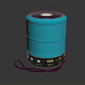 Portable Bluetooth Speaker with Blue Cylindrical Design LED Light Function Control Buttons and Hanging Rope