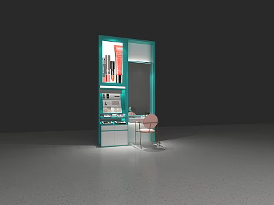 Modern Dressing Table With Green Frame Pink Chair Mirror And Cosmetics Shelves 3d model