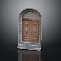 Stone Entrance Gate With Arched Top And Carved Double Doors Design Details