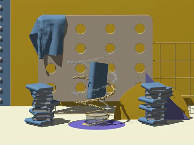 Modern Home Decor With Blue Cloth Stacked Blocks Perforated Board And Transparent Container 3d model