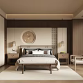 Warm Modern Bedroom Interior Design With Wooden Bed Nightstands Pendant Lights And Round Art