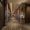 Luxury Modern Restaurant Corridor Design With Marble Flooring And Natural Stone Accents And Warm Lighting