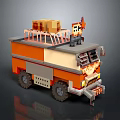 Orange And Beige Truck With Roof Platform Railing Cargo Box And Small Figure