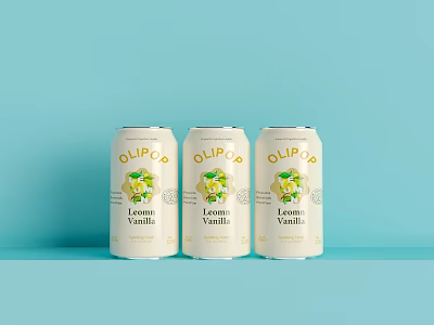 Refreshing OLIPOP Lemon Vanilla Beverage Cans Displayed on Light Blue Background 3d model