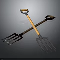 Two Garden Forks With Wooden Handles And Metal Tines Crossed