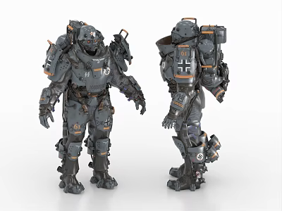 Heavy Duty Industrial Armored Mech Equipment With Detailed Mechanical Structure And Front Back Views 3d model
