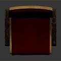 Red Cushioned Stool With Yellow Trim Wooden Armrests And Dark Brown Legs