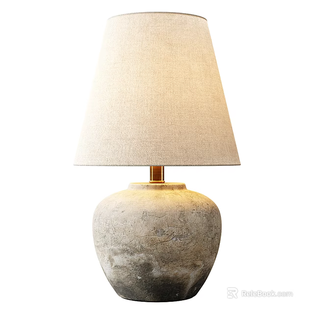 Minimalist Table Lamp With Linen Shade And Textured Stone Base Design 3d model 