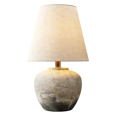 Minimalist Table Lamp With Linen Shade And Textured Stone Base Design 3d model