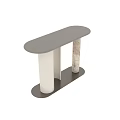 Modern Console Table With Oval Top White Cylindrical Supports And Marble Column Base