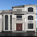 Two Story Detached Villa With White Exterior Brown Door Balcony Arched Windows And Decorative Carvings