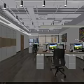 Modern Public Office Space Interior With Workstations Computers And Ergonomic Chairs 3d model