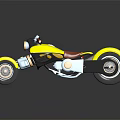 Yellow Motorcycle With Brown Seat Blue Accents On Black Background With Reflection