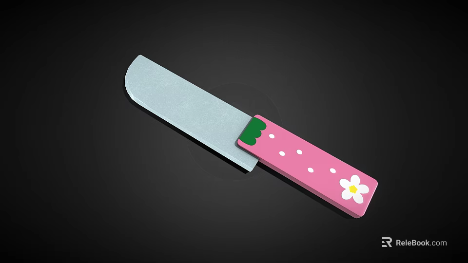 Kitchen Knife with Silver Blade Pink Strawberry Handle White Flower and Polka Dots 3d model 