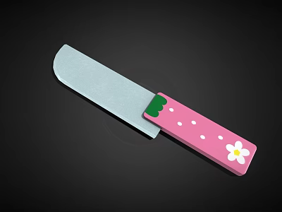 Kitchen Knife with Silver Blade Pink Strawberry Handle White Flower and Polka Dots 3d model