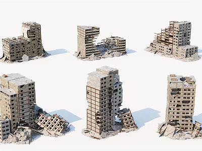 Collapsed Building Components With Damaged Concrete Structures And Debris 3d model