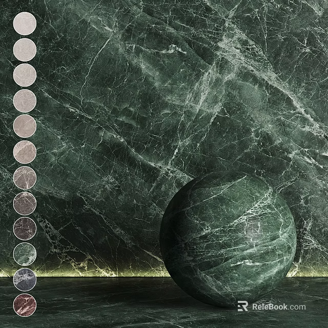 Green Marble Floor Tile With Sphere And Color Samples 3d model 