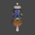 Adventurous Game Character Dog In Blue Vest And Green Collar Standing In Wheat Field