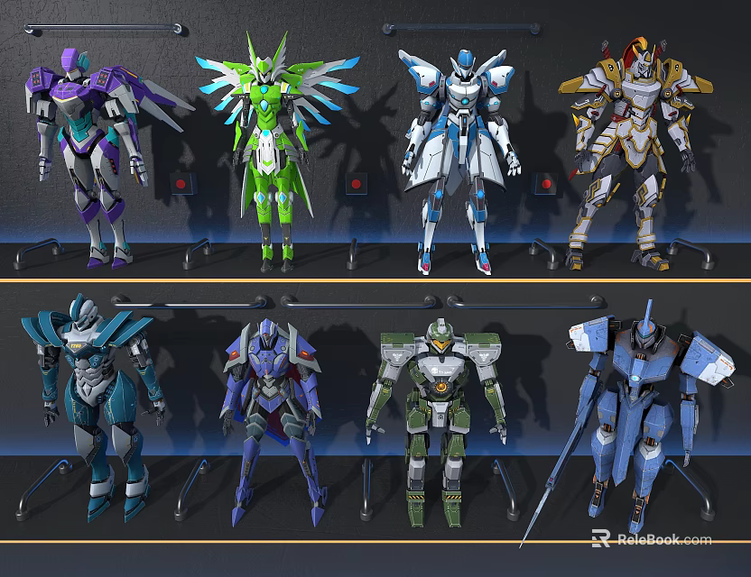 Assorted Robot Decorative Figurine Collection with Diverse Colors and Unique Designs 3d model 