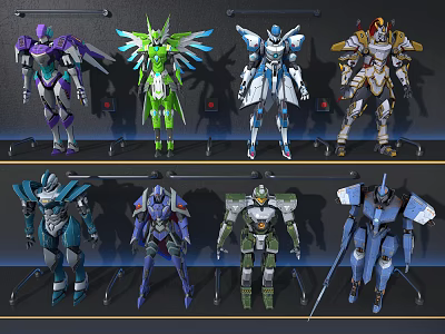 Assorted Robot Decorative Figurine Collection with Diverse Colors and Unique Designs 3d model