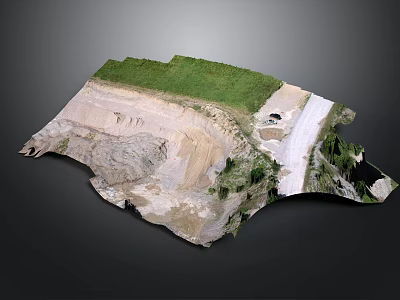 Open Pit Mine Excavation Site With Green Vegetation Sandy Ground And Access Road 3d model