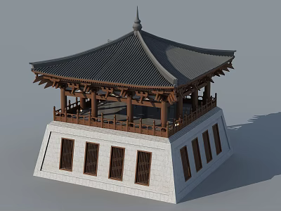 Traditional Ancient Architecture Featuring Black Tiled Roof Wooden Structure White Stone Base And Balustrade Windows 3d model