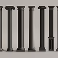 Black Classical Columns Display With Various Architectural Styles And Decorative Details 3d model