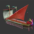 Traditional Wooden Ship With Red And White Sails Red Flags And Decorative Hull