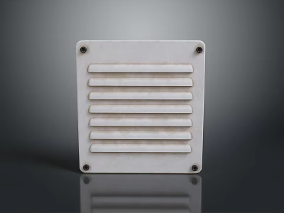 White Square Ventilation Grille With Horizontal Slats And Mounting Screws 3d model